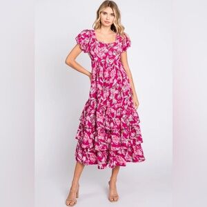 Entro Magenta Floral Midi Dress Cottagecore prairie size large